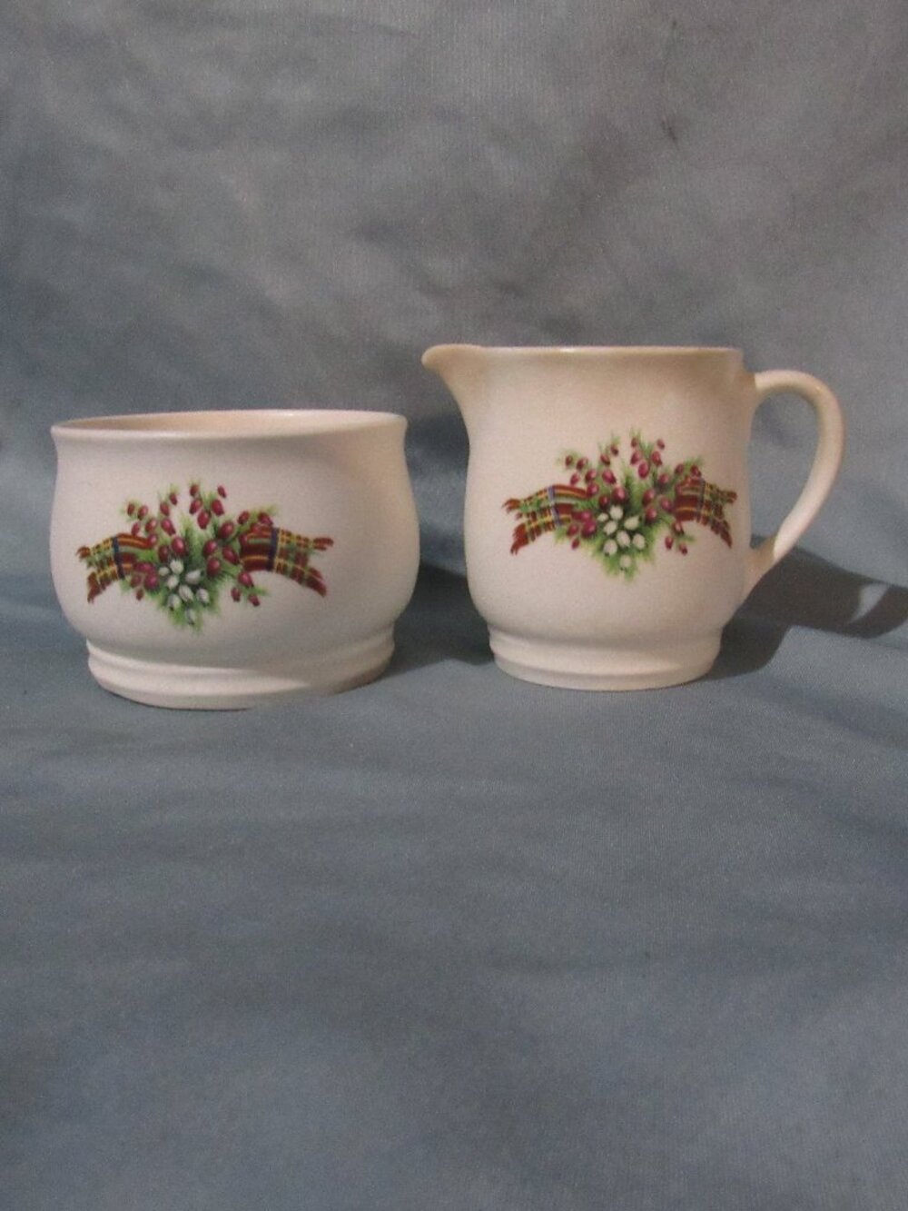Vintage SlyvaC Ware Creamer and Sugar Bowl Heather and Tartan Y389